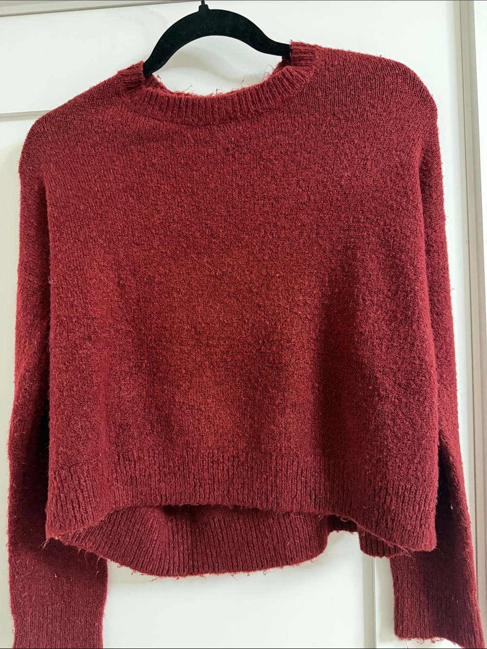 Women's Cropped Crewneck Sweater in Deep Wine